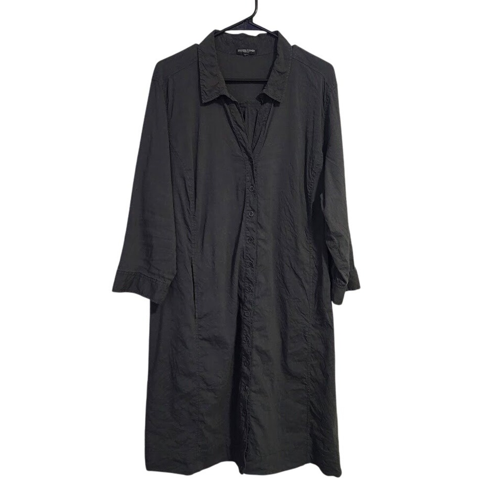 EILEEN FISHER Button up tunic dress linen blend lagenlook whimsygoth